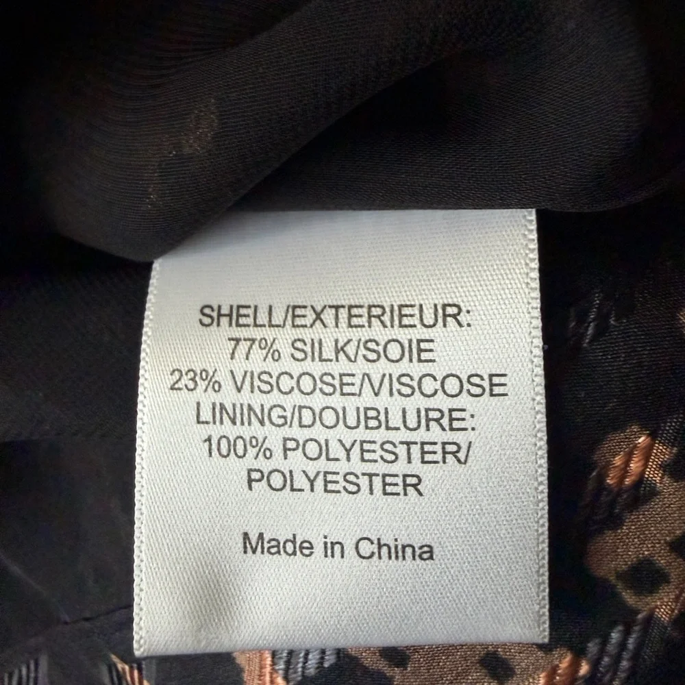 Tory Burch Silk Blend Printed Tie Neck Blouse Black Brown Size 12